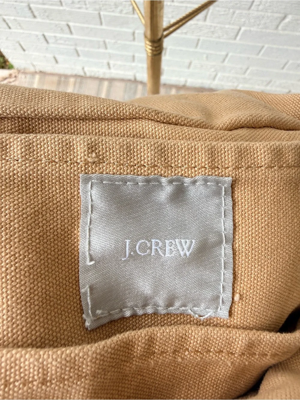 J.CREW Canvas Tote Bag Tan Khaki Large Weekender Vintage Snap Thick Cotton
